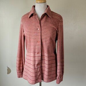 Vintage‎ 1970s Polyester Striped Button Top M/L